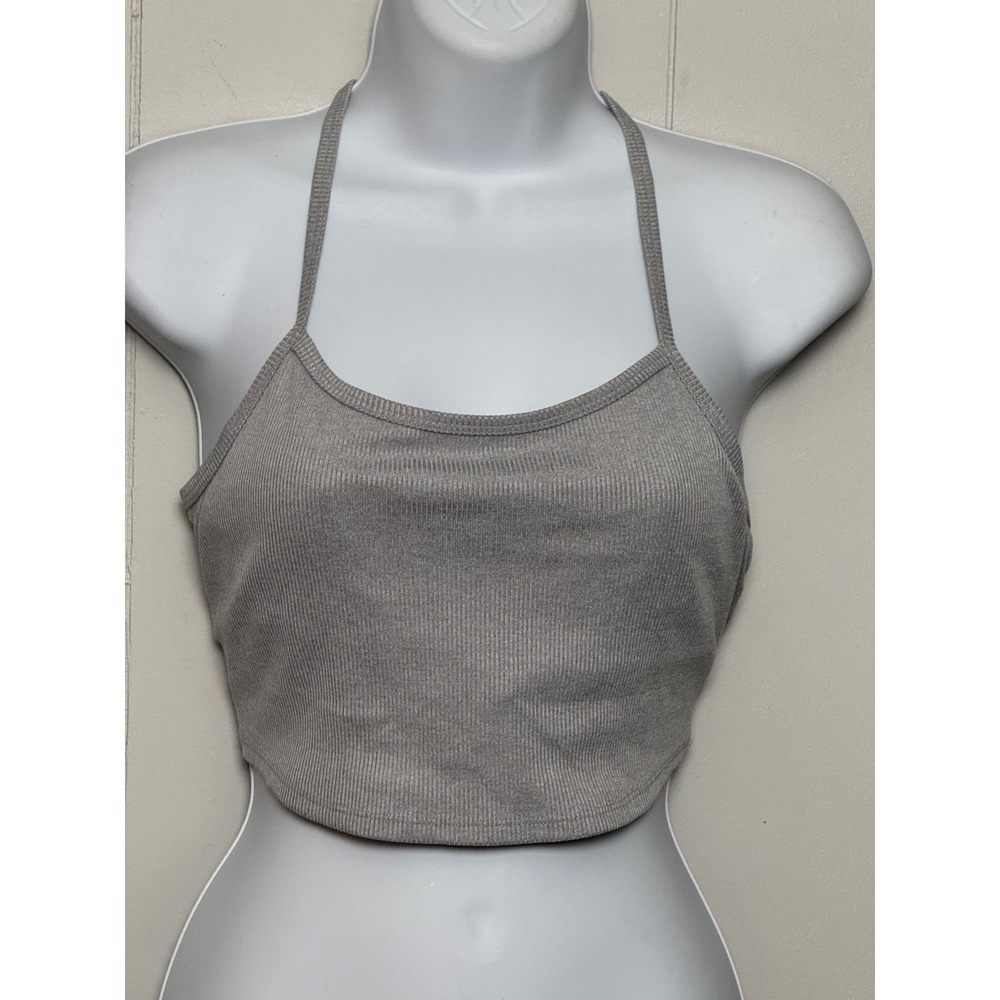 Alo Yoga Women's Ribbed T-Back Crop Tank Top Heather Grey Size Small